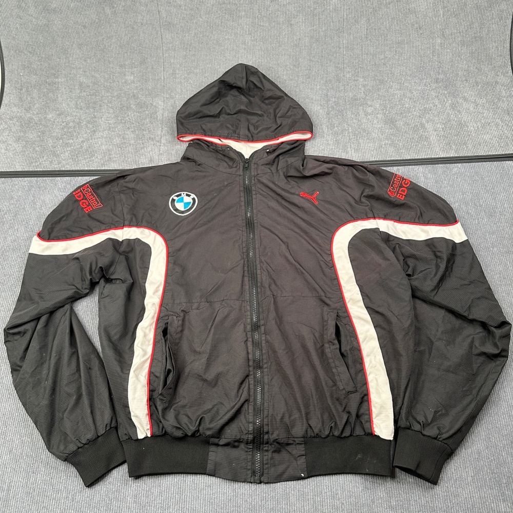 Puma BMW Motorsport Racing Windbreaker Jacket Black Mens XL Castrol EDGE Hooded